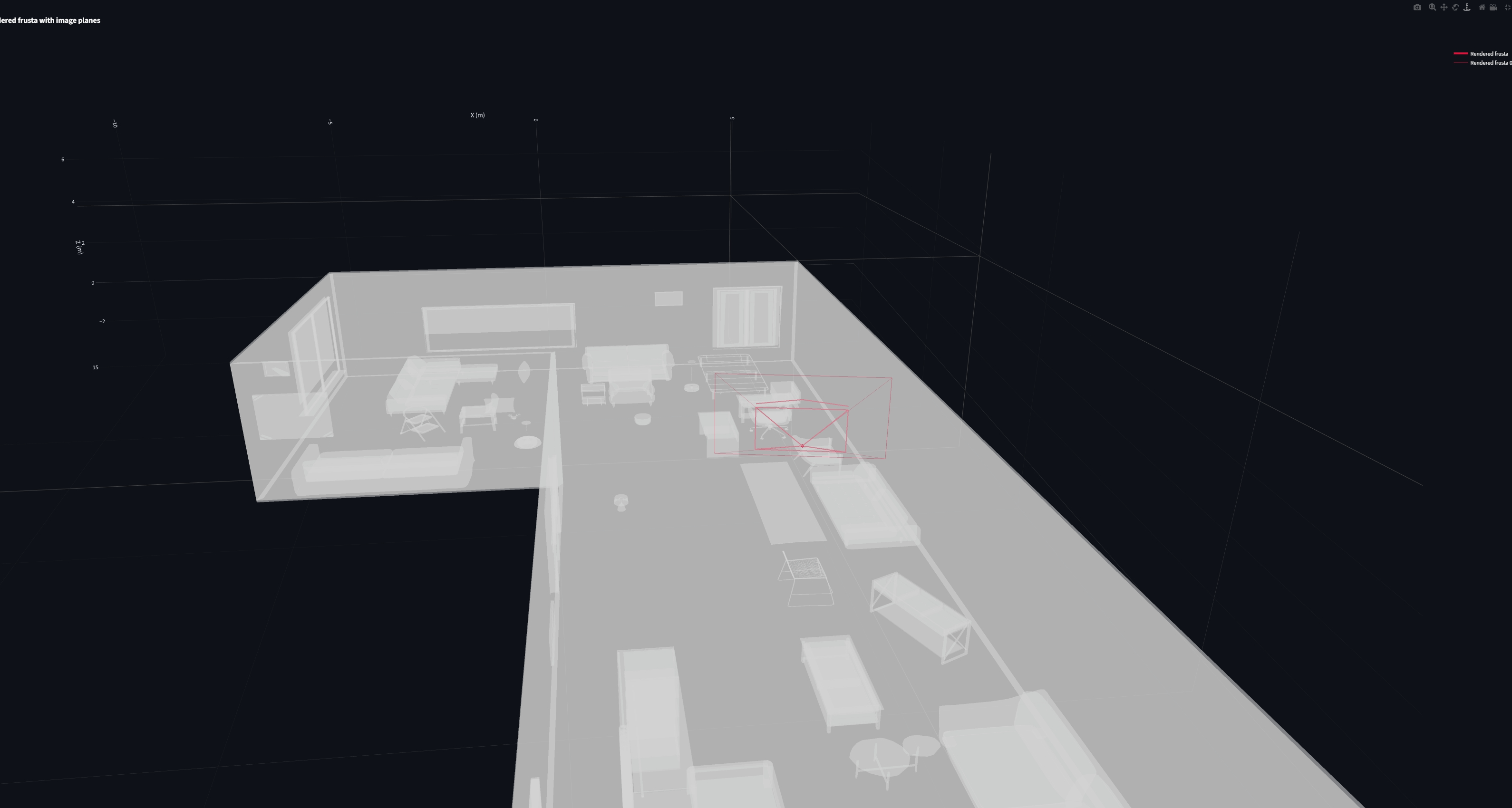 Rendered frusta with depth overlay